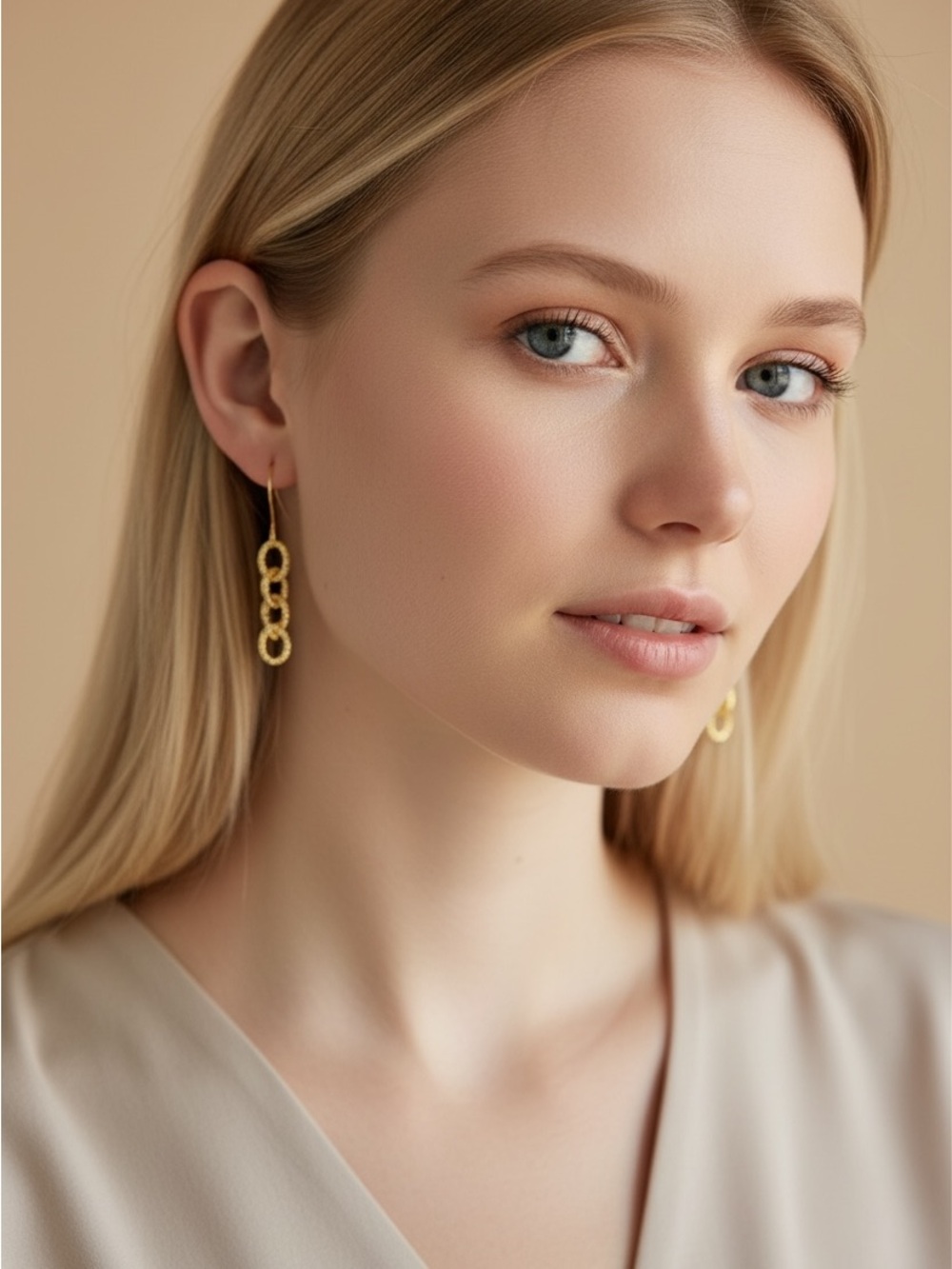 9/16 Gold Linked Hoop Drop Earrings - Elegant Women's Jewelry
